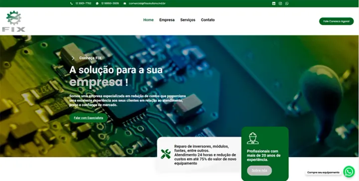 Site antigo da Fix Solutions — página única, verde, antes do rebranding